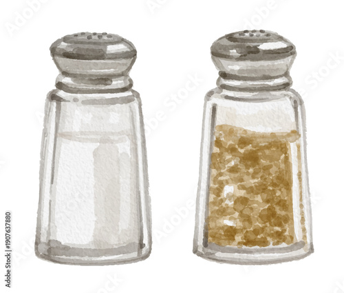 Hand painted watercolor salt and pepper shaker isolated