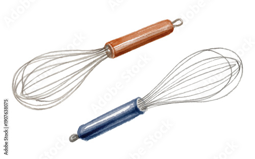 Hand painted watercolor wire whisk isolated