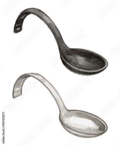 Watercolor tasting spoon isolated on white background