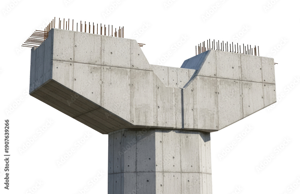 Fototapeta premium A concrete bridge under construction with wooden supports and metal beams.
