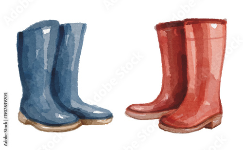 Hand painted watercolor rubber boots isolated