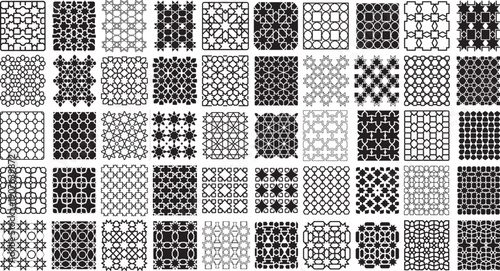 Collection of various geometric patterns and designs for graphic resources and backgrounds