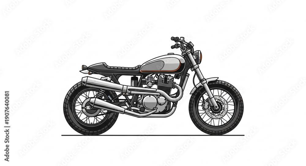 Fototapeta premium Vintage Motorcycle Illustration Detailed Side View.