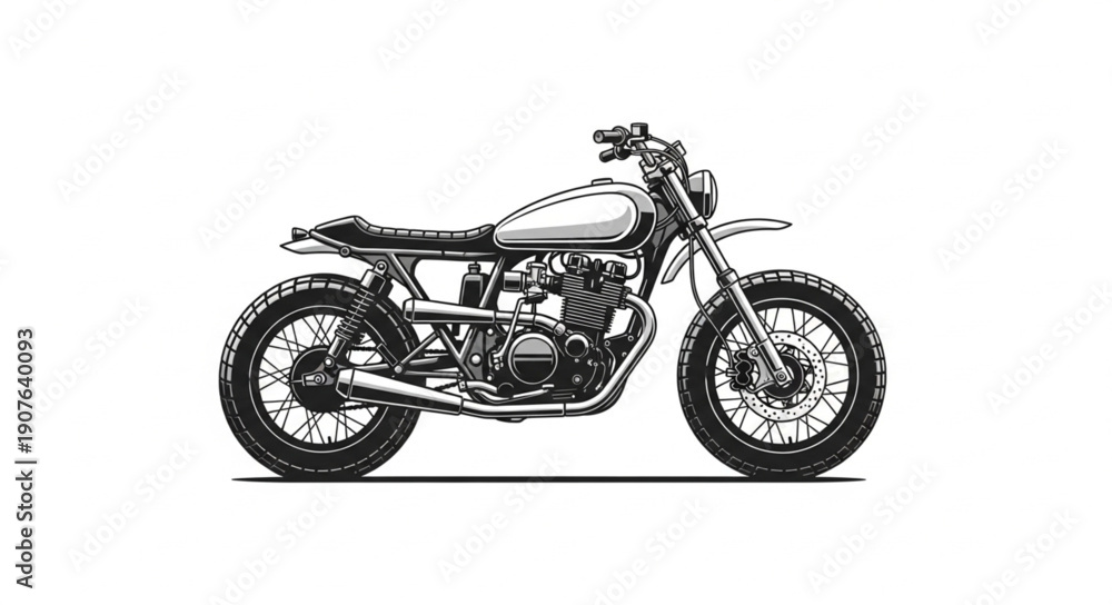 Fototapeta premium Vintage Motorcycle Side View Illustration.