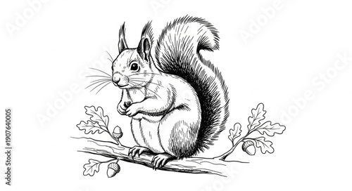 Vintage illustration of a squirrel holding a nut.