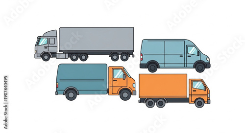 Various Trucks and Vans for Transportation and Delivery Services.