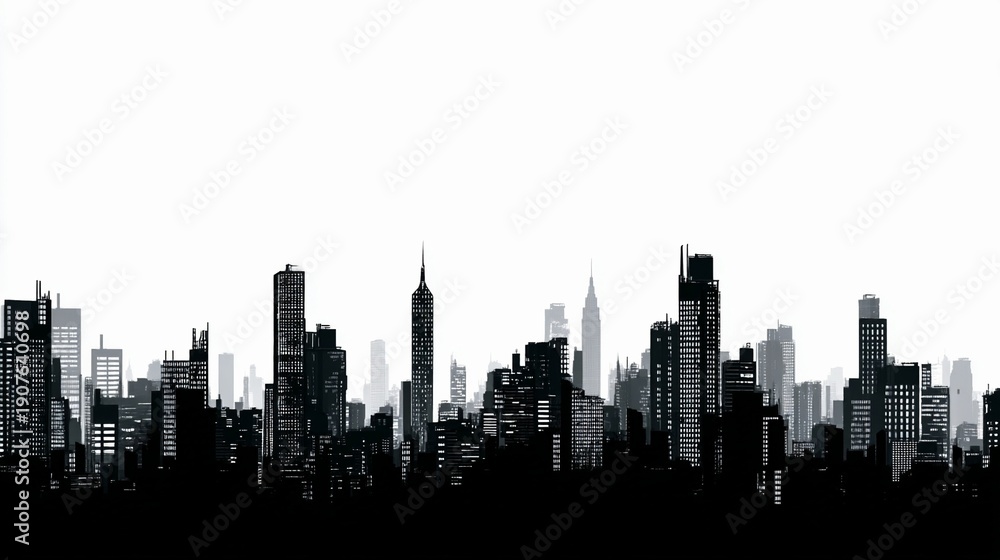 Obraz premium City Skyscrapers Silhouettes with Copy Space / 都会の高層ビルのシルエットとコピースペース5