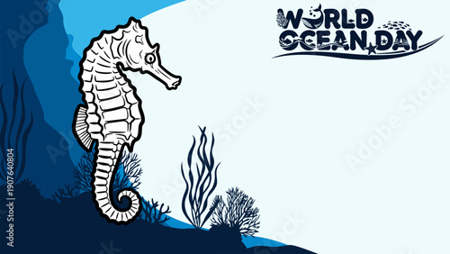 SEAHORSE BLUE OCEAN BACKGROUND WITH ANIMAL ILLUSTRATION