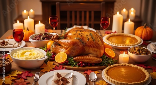 Wallpaper Mural Festive holiday feast centered around a roasted fowl preparation dominates a warmly lit dining table setting Torontodigital.ca