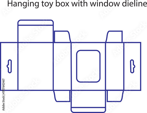 Custom Hanging Toy Box with Window Display Dieline Template Vector Illustration for Retail Product Packaging and Point of Sale Design