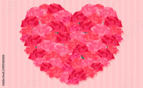 母の日のハート型カーネーション背景_横