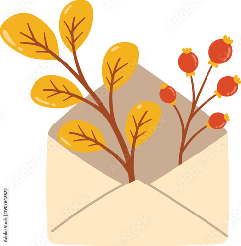 Envelope with Autumn Leaves