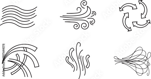 Collection of six abstract swirling line art designs