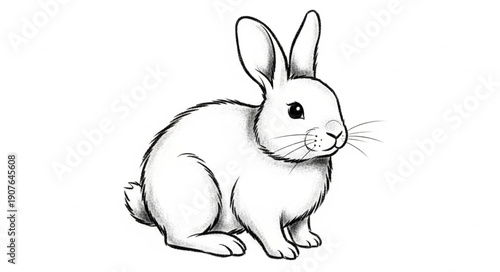 White Rabbit Sketch Drawing Cute Animal.