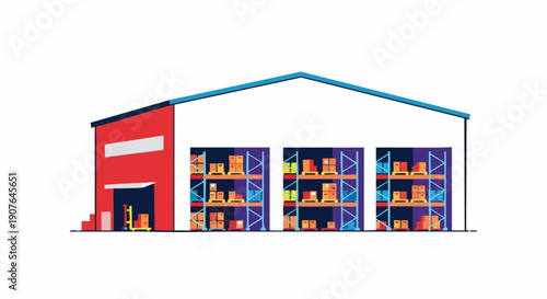 Large warehouse building with multiple loading docks.
