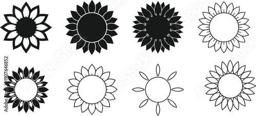 Collection of sunflower silhouettes and outlines