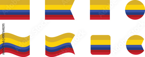 Colombia Flag Icon Set 8 Versatile Shapes for Web and Graphic Design.
