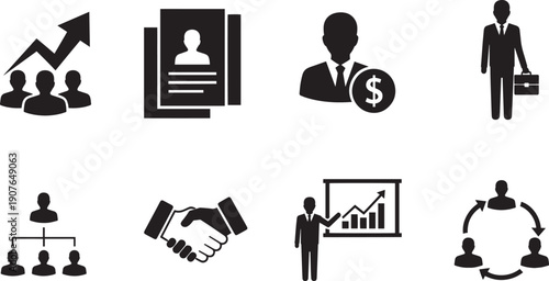 Set of business vector silhouette design icons bundle of corporate symbols