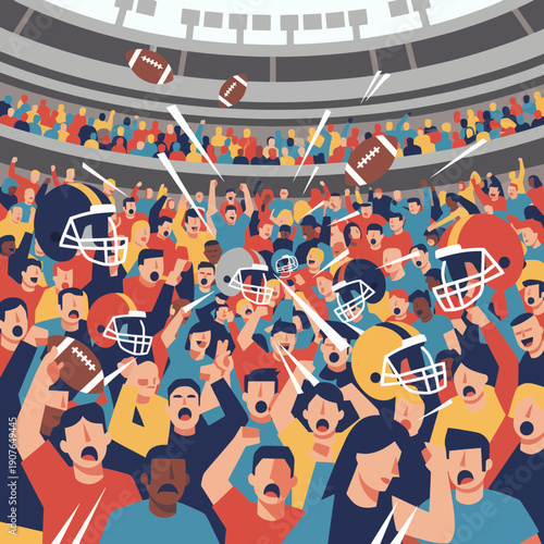 Excited Football Fans in a Stadium Celebrating During a Game