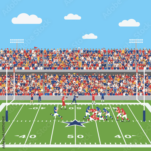 American Football Game with Crowd and Players on Field