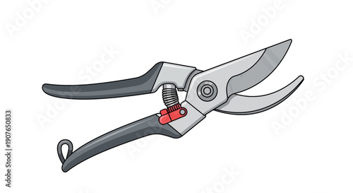 Pruning shears illustration with sharp cutting edge and ergonomic handle design for gardening tasks