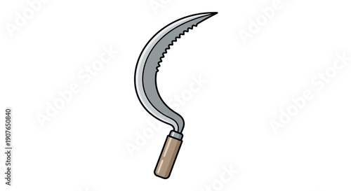 A sickle is depicted in a simple illustration against a plain background from a straightforward viewpoint.