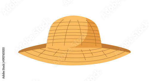 Illustration of a sun hat worn for outdoor protection from the sun's rays in a summer environment viewed from the front