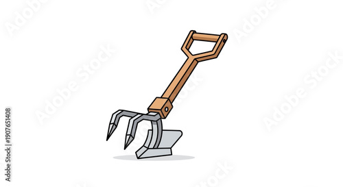 Illustration of a garden fork digging into the ground from a slightly angled viewpoint