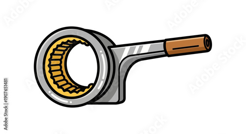 A detailed illustration of a mechanical component, possibly a bearing or gear, with a brown handle attached to a metallic body, viewed from the side.