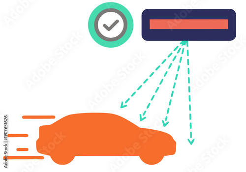 Vehicle detection system identifies a speeding car with a smart order confirmation. Clean, modern graphic illustrating automated safety technology.