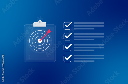 Business target and checklist concept for goal tracking and productivity, flat vector illustration
