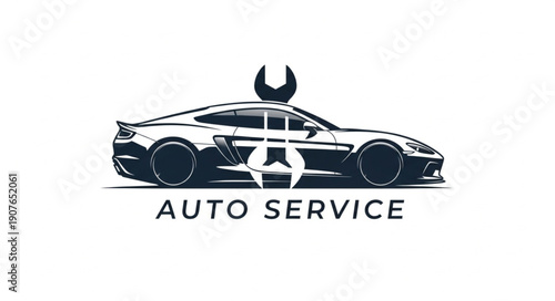 Automotive Service Logo with Sports Car and Wrench.