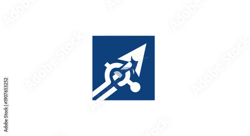 Person climbing up an arrow icon on a blue background.