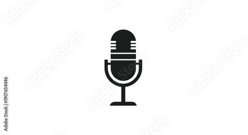 Simple black silhouette of a vintage style microphone on white background