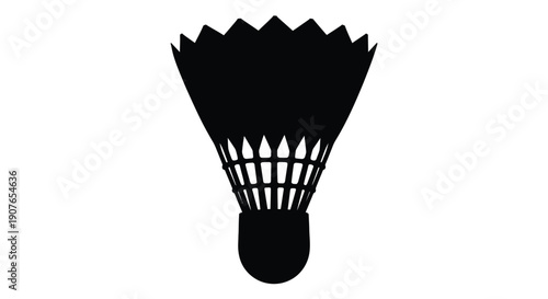 A simple black silhouette of a badminton shuttlecock on a white background