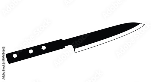 A black silhouette of a chef s knife against a white background
