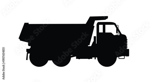 Silhouette of a heavy duty dump truck against a white background