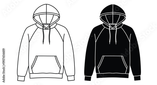 Two hooded sweatshirts one light and one dark shown in a flat lay style