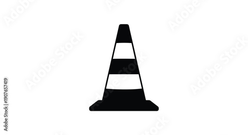 Simple black and white illustration of a traffic cone on a white background