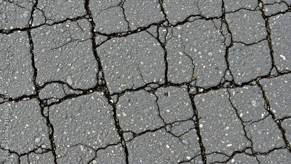Obraz premium Close-up Texture of Cracked Asphalt Pavement Surface.