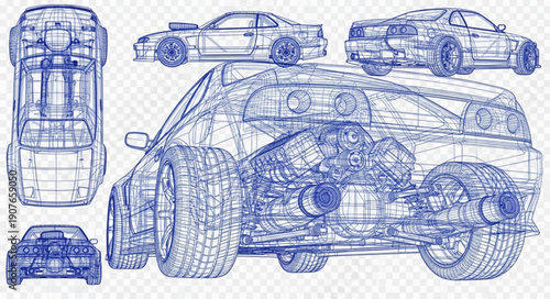 Technical Drawing of Sports Car Design.