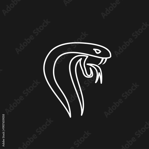 Minimalist Cobra Snake Head Outline Icon with Fangs and Forked Tongue