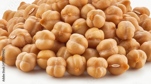 Heap of chickpeas on white background.