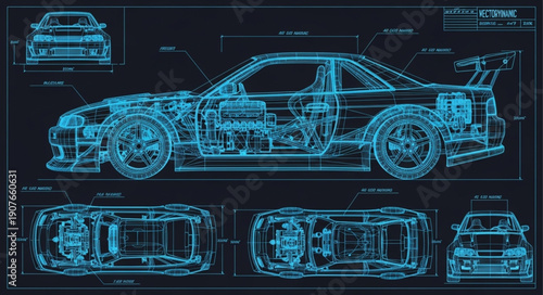 Technical Drawing of Sports Car Design.