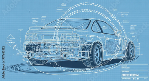Technical Drawing of Sports Car Design.