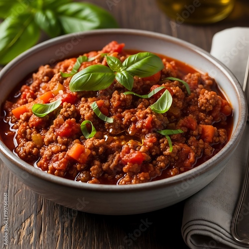 Wallpaper Mural Rich, savory ground meat sauce garnished with fresh herbs sits in a rustic bowl. Torontodigital.ca