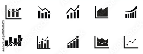 Growth thin line icons set. Improvement, growing graph icon. Editable stroke. Vector