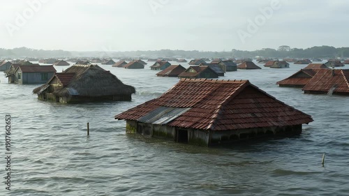 Rooftop homes submerged during severe coastal flooding.