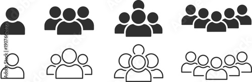User group avatar icons set, people community symbols, team profiles, crowd silhouettes, social network users isolated on white background