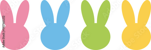 Four Pastel Colored Bunny Rabbit Heads with Long Ears on White Background vector illustration